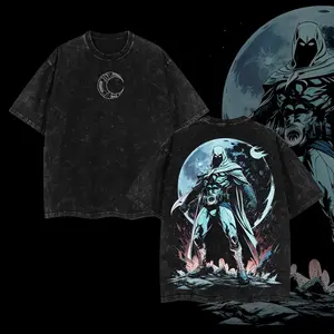 [Collection] Moon Knight Marc Spector MCU Comic Double Printed Oversize Lightweight Acid Washed Tee TV Series Graphic Top Cotton Streetwear T-Shirt boys merch Men's Regular Fit Floral Print Tee