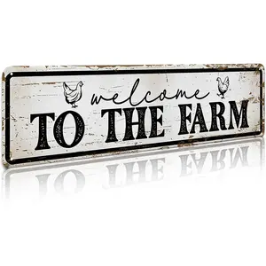 Funny Farmhouse Metal Sign "welcome TO THE FARM" Retro Wall Art & Home Decoration, Wall Decor & Bedroom Decor for Farmhouse, 4×16 Inch Aluminum, Vintage Rustic Style, Ideal Gift for Chicken Lovers & Farm Decor Fans