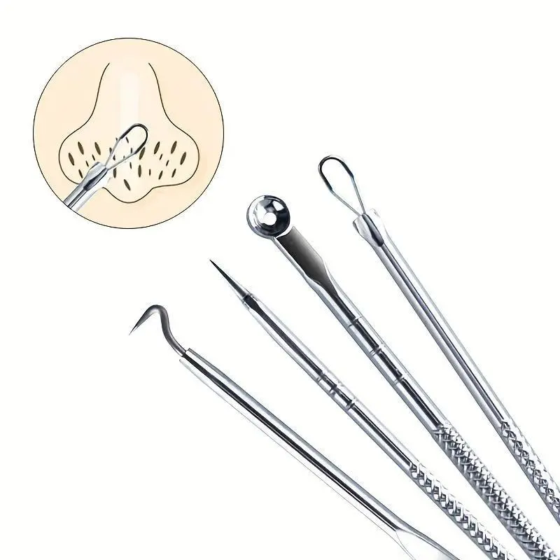 4pcs/set for acne blackheads, blackheads, spots, skincare, women's beauty, acne care, pore cleaning, Pore Removal, needle hooks, Acne Blackhead Tools, Blackhead Cleansing Tool, Facial Blackhead Remover