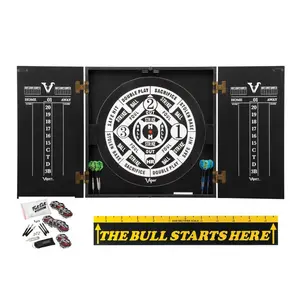 Viper Hideaway Cabinet with Coiled Paper Dartboard, "The Bull Starts Here" Throw Line Marker & Steel Tip Dart Accessories Kit Darts Tips Darts Sets