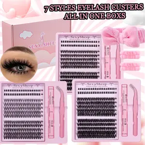 Mixed Eyelash Clusters Set with Glue & Sealant, Bottom Lash Clusters, Soft D Curl False Lashes DIY Kit for Beginners, Natural Look Synthetic Fiber Cosmetic, DIY False Eyelashes, DIY Lash Extension Kit