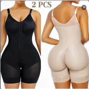 2 PCS Women’s Fajas Colombianas shapewear Tummy Control Butt Lifter Shaper with Zipper Crotch detachable shoulder strap