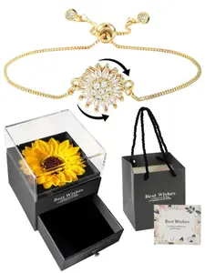 Elegant Sunflower Bracelet Rotatable Design, Matching Sunflower Gift Box, Fashionable Versatile High-Quality Jewelry, Perfect Christmas Graduation Gift