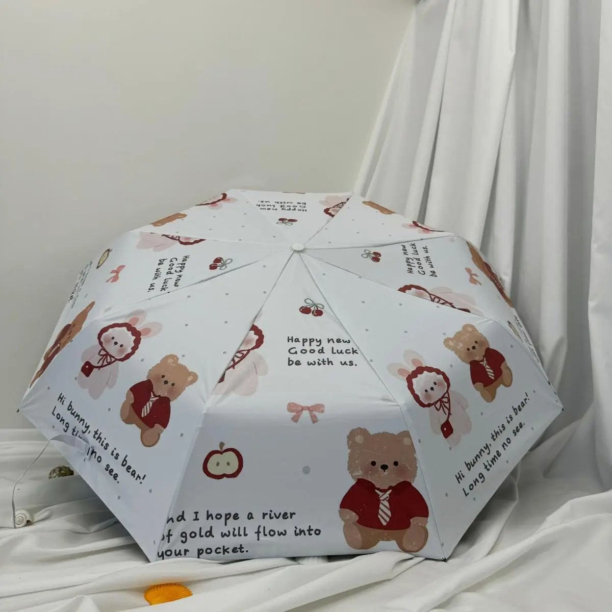 Cute Bear & Rabbit Pattern Umbrella, 1 Count Portable Windproof Umbrella, Personalized Umbrella for Daily Commuting, Gift Umbrella