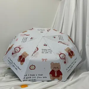 Cute Bear & Rabbit Pattern Umbrella, 1 Count Portable Windproof Umbrella, Personalized Umbrella for Daily Commuting, Gift Umbrella