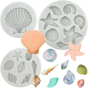 3 PCS Marine Theme Cake Fondant Silicone Mold, Seashell, Conch, Starfish, Coral Baking Molds For DIY Cake Decoration, Chocolate, Candy, Polymer Clay Crafting Projects
