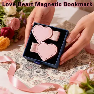 Love Heart Magnetic Bookmark 2PCS Vintage PU Leather with Pen Holder Gift Box for Women Men Multi-Functional Book Clip & Backpack Fastener