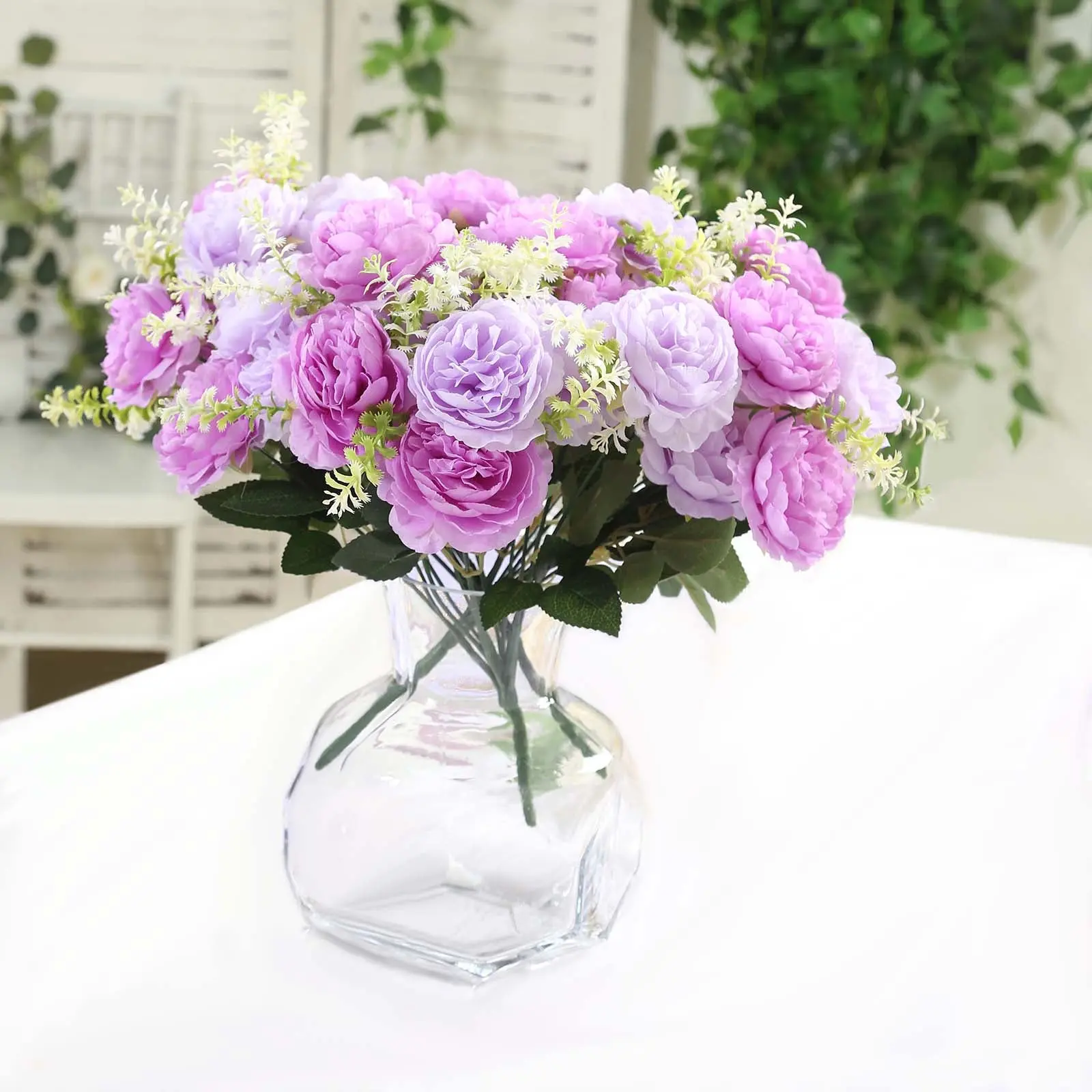 2-Pack 14" Lavender Lilac Silk Artificial Peony Bouquet Set, Peony Shape Floral Decor for Wedding Centerpieces, Anniversary, Home Office Decor, Two Piece Set, Garden Outdoor