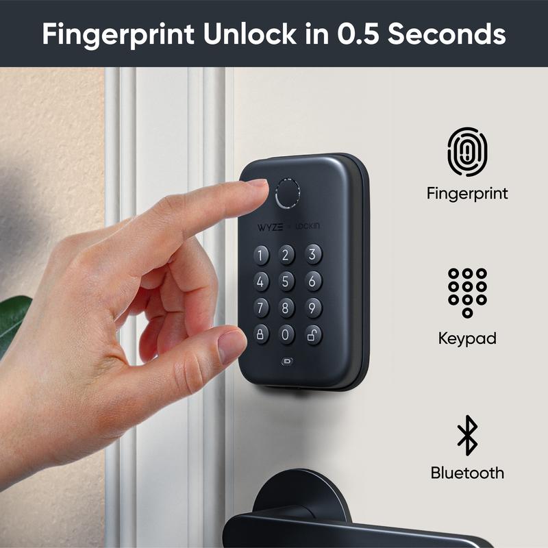 Wyze Lock Bolt — Fingerprint Keyless Security Lock, Smart Bluetooth Deadbolt Replacement, IPX5 Weatherproof, Auto-Lock, Smartphone Control