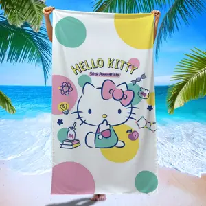 Hello Kitty 50th Anniversary Beach Towel, Quick-Dry Cartoon Print Bath Towel, Reusable Home Outdoor Travel Towel, Ideal Gift