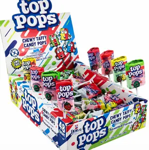 Top Pops Assorted Taffy Pops - Case of 48 Candy Snack Fruit Flavored Watermelon Sour Variety Pack Sour Strawberries