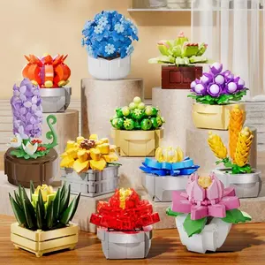 3D blind Flower Succulent Plant Rose Pink Blue Building Blocks DIY Educational Assembled Toys Creative Bricks Kits for Kids,grown-up,Relaxing Build Gifts for Table Decoration Valentine's Day