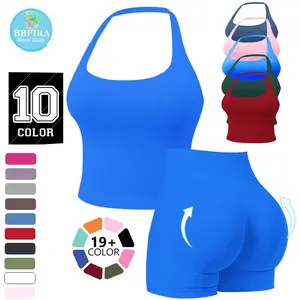 Seamless 2 Piece Workout Sets for Women,summeroutfit T Shirt Tank Top + Workout Shorts Butt Lifting Gym Seamless Booty Biker Shorts, Going Out Gym Sets Fitness Clothes Skinny Sportswear Compression Activewear Gymwear Fitness Clothes Mesh Athleisure