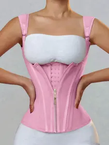 Women's Open Bust Steel Boned Waist Trainer Vest, Fajas, Double Compression Hourglass Corset, Cinched Waist, Adjustable Zipper & Hooks Closure Girdle, Abdomen Smoothing Body Shaper Cincher, Ideal for Daily Wear & Active Fitness Sessions