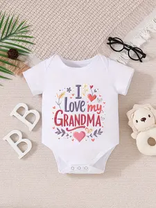 Unisex Newborn Short-Sleeve Bodysuit - Baby Onesie with "I Love My Grandma" Heart Graphic, Grandparent-Grandbaby Bond Casual Outfit Baby Clothing Baby Girl Clothes