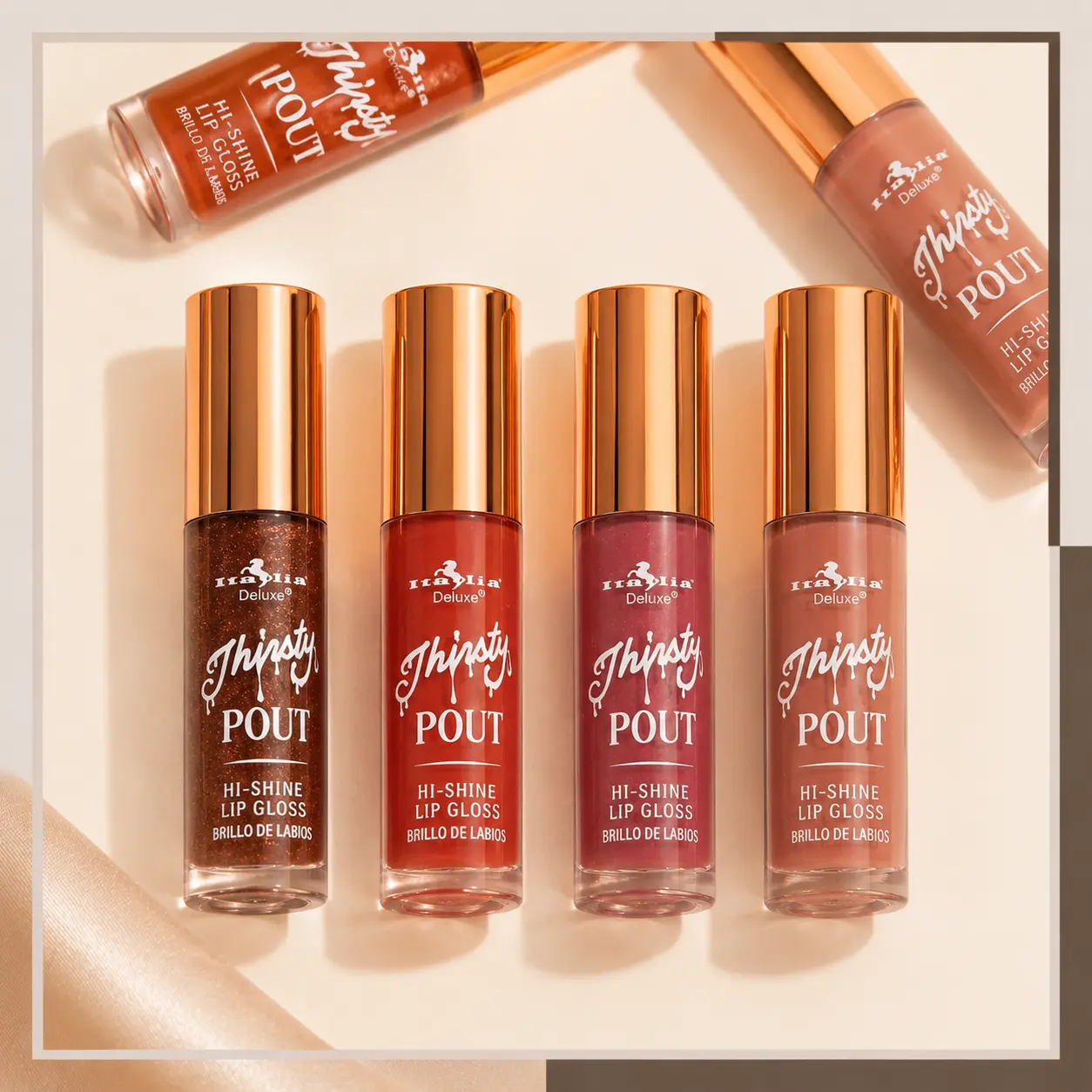 Italia Deluxe Thirsty Pout Hi-Shine Lip Gloss 12 Shades Sweet Cocoa Scent Full Look Hydrating Soft XXL Application Sheer Finish