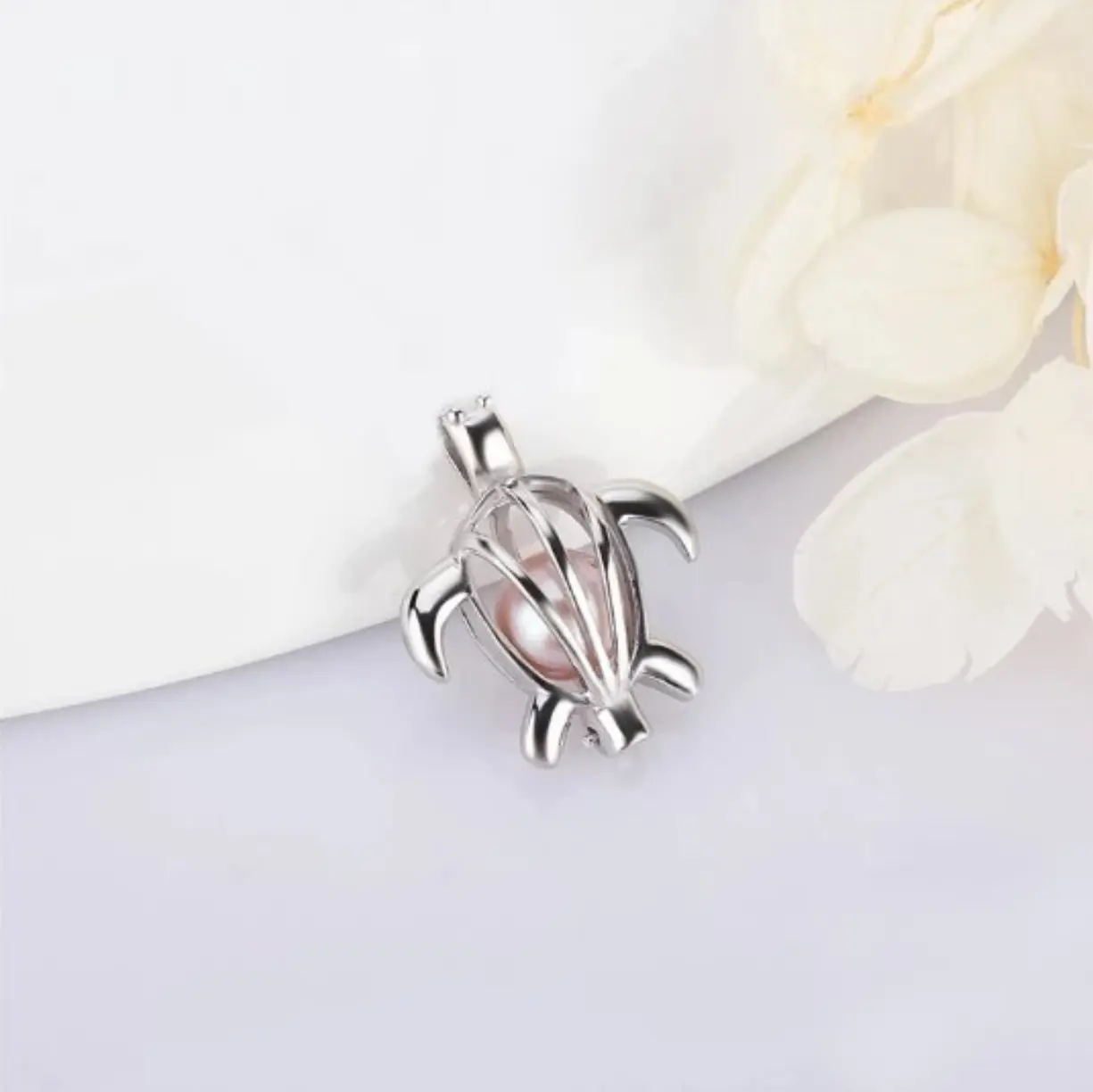 Elegant 925 Sterling Silver Turtle Pearl Cage Pendant (18" Necklace Included)