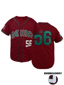 Men's #56 #34 Mexico Jersey Button Down Short Sleeve Hipster Hip Hop Embroidered Baseball Jersey Sports Clothing