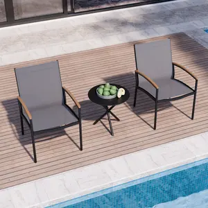 Walsunny 3 Piece Textilene Patio Bistro Set with Coffee Table, 2 Chairs & 1 Table, Stainless Steel Frame, Modern Durable Design, Rustic Dining Compact