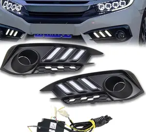 Daytime Running Light DRL for Honda Civic 2016 2017 2018, LED Switchback Dynamic White DRL Amber Turn Signal Light Blue Low Beam, Fog Light Assembly Fog Light Lamp Front Bumper Light