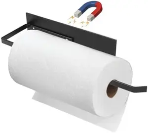 Paper Towel Holder, Magnetic Paper Towel Holder for Fridge, Toilet Paper Roll Holder Magnet Towel Rack Wall Mount Fridge Organizer for Paper Towels Rolls Bathroom Pantry RV Kitchen Storage