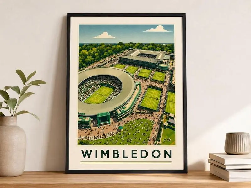 Wimbledon Tennis Grounds Minimalist Poster, Retro Stadium Wall Art Print