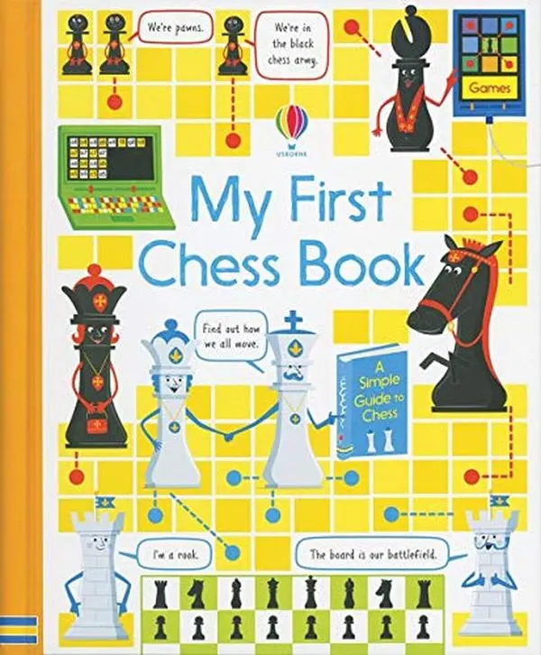 Used Chess Tutorial Book - "My First Chess Book" by Katie Daynes, Hard Cover Spiral Bound, 40 Page English Guide for Parents & Grandparents