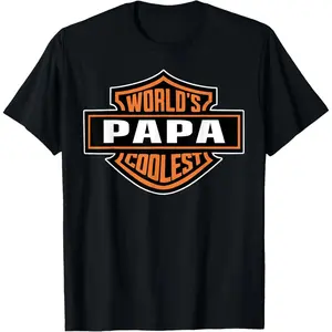 Mens World's Coolest PAPA Best Dad in the World Fathers Day T Shirt 100 Percent Cotton Casual Short Sleeve Round Neck Tee for Everyday Wear