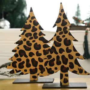 1pc Leopard Print Wooden Christmas Tree Decorations, Christmas Tabletop Ornaments, Xmas Tree Shaped Decor, Holiday Home Decor, Christmas Party Decorations, Forest pine tree dining table decoration，Christmas Centerpieces for Table, Christmas Gifts for Fami