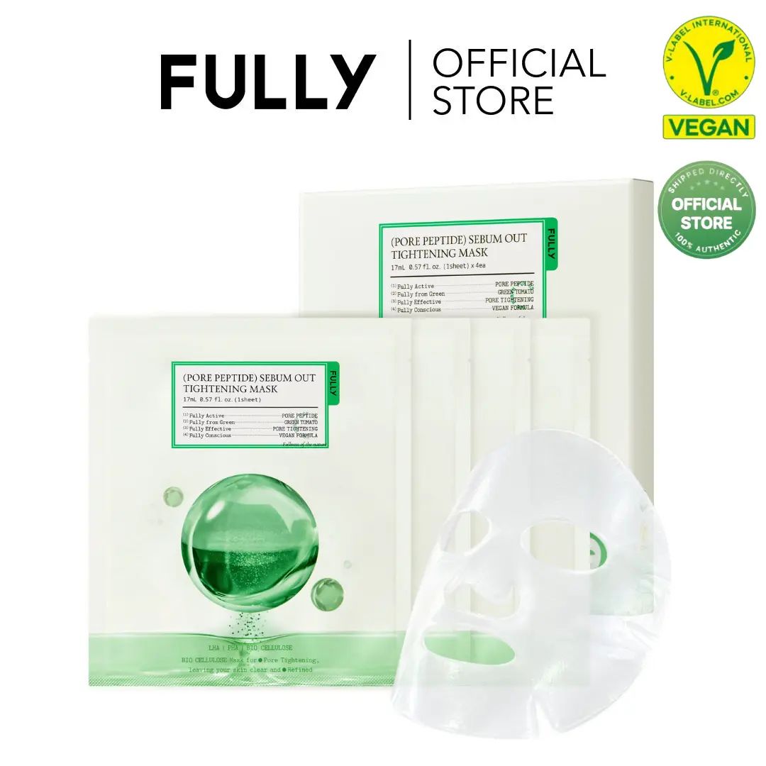 [FULLY Official Shop] Pore Peptide Sebum Out Tightening Mask | Helps Remove Sebum, Blackheads & Whiteheads | Refines the Look of Pores & Smooths Skin Texture | Bio-Cellulose Pore Care Mask | 4 Sheets