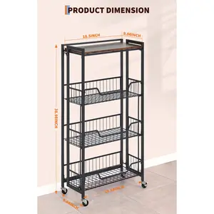 Large 4-Tier Collapsible Storage Cart Heavy Duty Expandable Organizer with Lockable Rolling Casters 100Lbs Load Capacity No Assembly Needed Rolling Utility Shelf for Kitchen Pantry Garage Bathroom