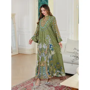 2025 New Women's Embroidered Long Sleeve Casual Muslim Robe, XXL Size, Suitable for Home & Travel (Sports & Outdoor Clothing Set)