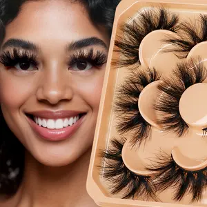 Thick Long False Eyelashes, 5 Pairs Fluffy C Curl, Stage Makeup Party, Mixed Length, 0.07mm Thickness, Non-Flammable Liquid, Fluffy Volume Eyelashes