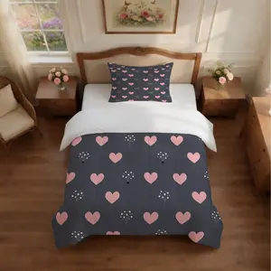 Cute Heart and Floral Comforter Set, 2/3 Pieces, Sweet Minimalist Style Quilt, Soft Microfiber Fabric, Without Pillow Inserts, Suitable for Bedroom and Dorm Decoration, Ideal Valentine's Day and Couple Gift Option