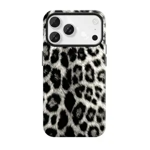 Inverted Black Leopard Fur Phone Case for iPhone 17 Pro Max, Bold Monochrome Animal Print Aesthetic Shockproof Cover