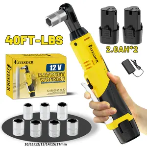KITESDER 12V Cordless Ratchet Wrench Kit, 40 FT-LBS High Torque 0-400 RPM Variable Speed, 3/8" Drive Electric Ratchet with LED Light, 2.0Ah Battery, Fast Charger & Sockets for Auto Repair & Car Maintenance
