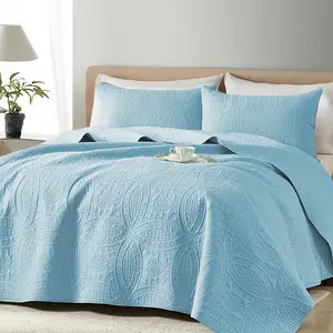 2/3pcs Quilt Set Bedspread Beige Soft Lightweight Microfiber Anti-allergy Machine Washable Modern Simplicity Coin Pattern