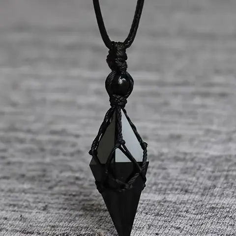 Bohemian Natural Obsidian Pendant Necklace, Unisex Adjustable Handmade Boho Style Jewelry, Casual Versatile Gift for Valentine's Day and Mother's Day, Trendy Jewellery Accessories