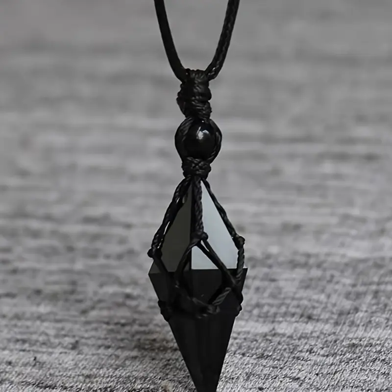 Bohemian Natural Obsidian Pendant Necklace, Unisex Adjustable Handmade Boho Style Jewelry, Casual Versatile Gift for Valentine's Day and Mother's Day, Trendy Jewellery Accessories