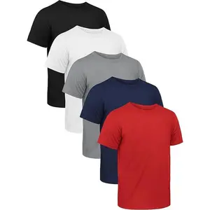 Boys' Dry-Fit Shirts 5-Pack Youth Athletic Short Sleeve T-Shirts for 5-18 Years Breathable Quick-Dry Activewear Tops 90% Polyester 10% Spandex Crew Neck 4-Way Stretch Sports Casual