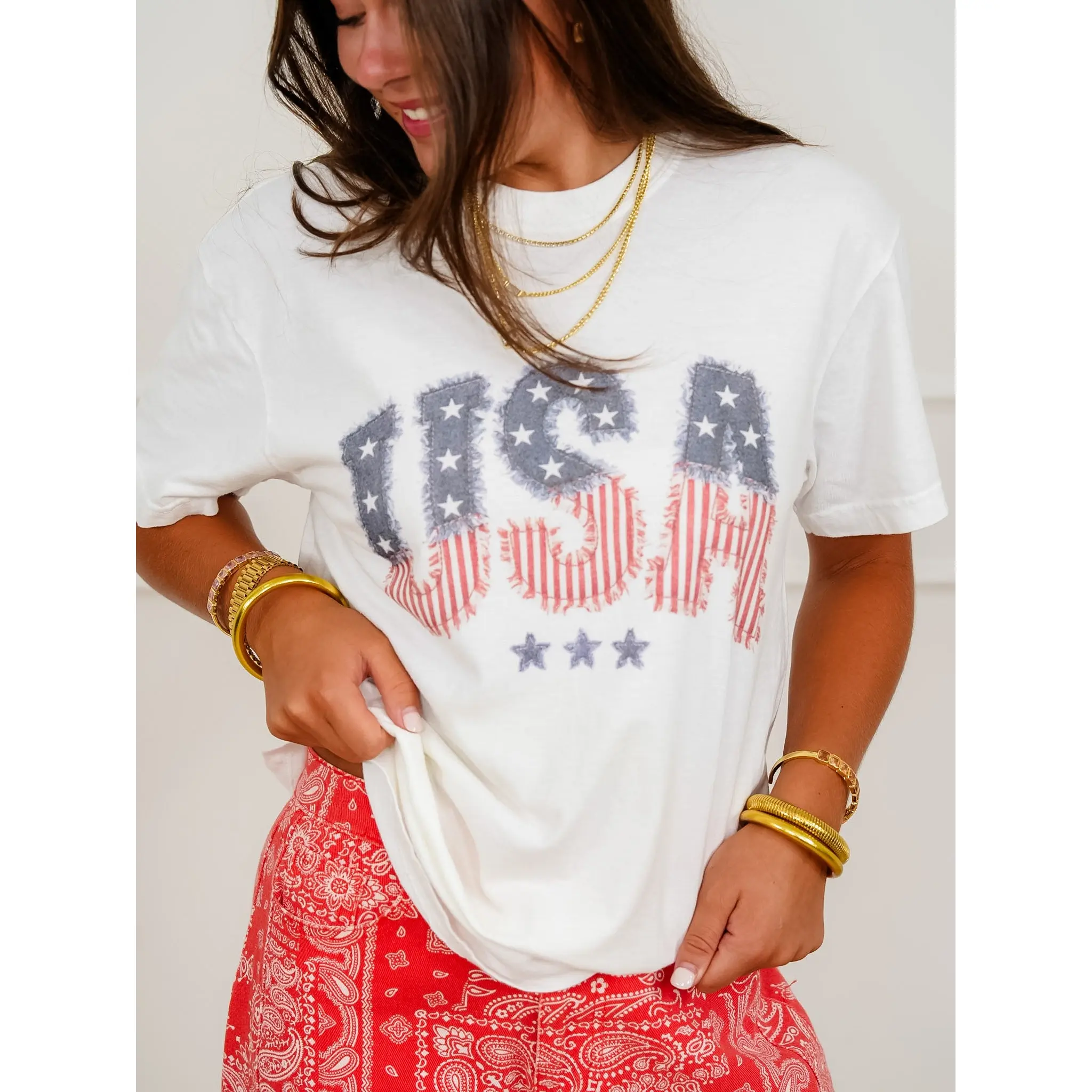 Plus/Reg Short Sleeve "USA Frayed Flag" Graphic Tee