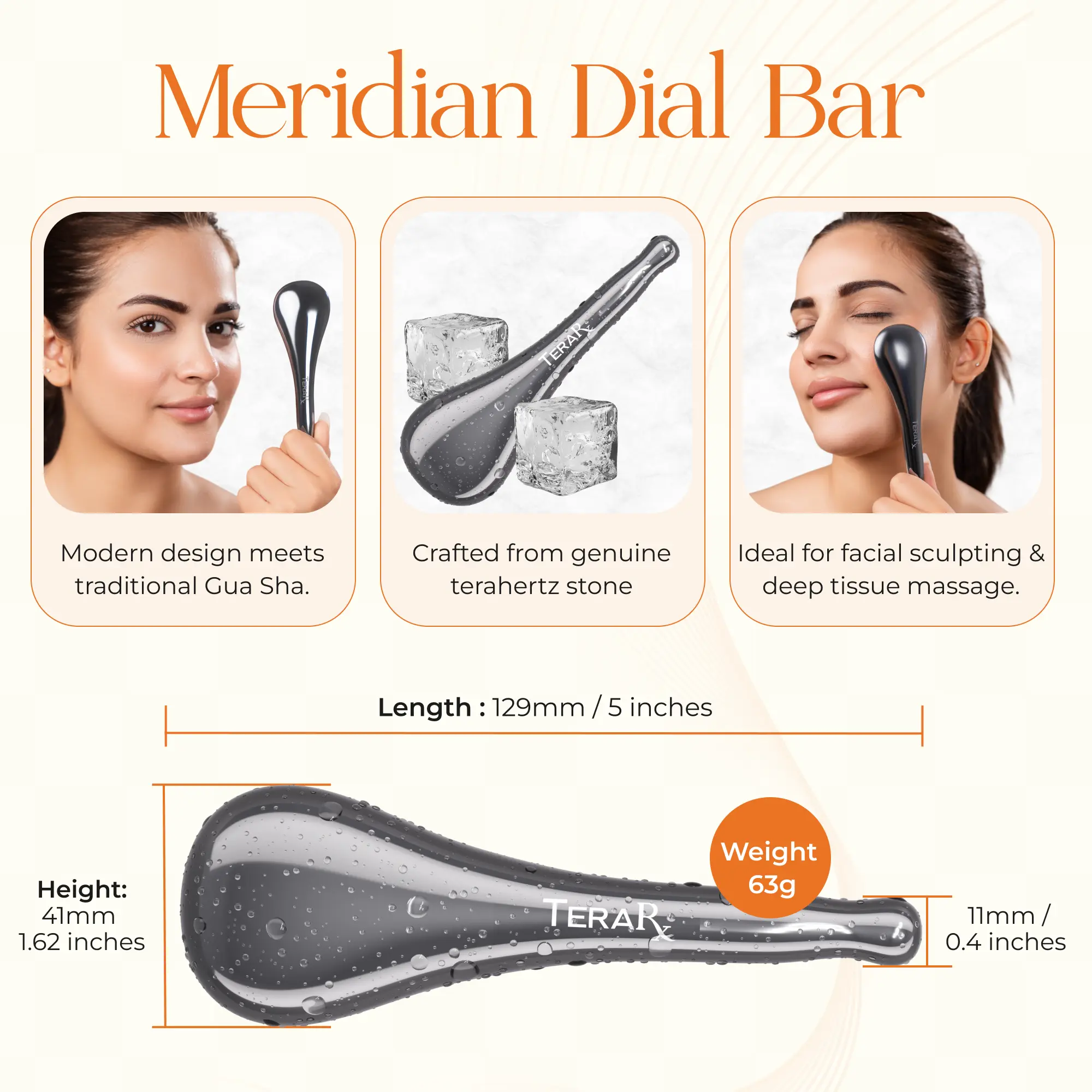 TeraRX Authentic Terahertz Stone Gua Sha Spoon - Meridian Dial Bar