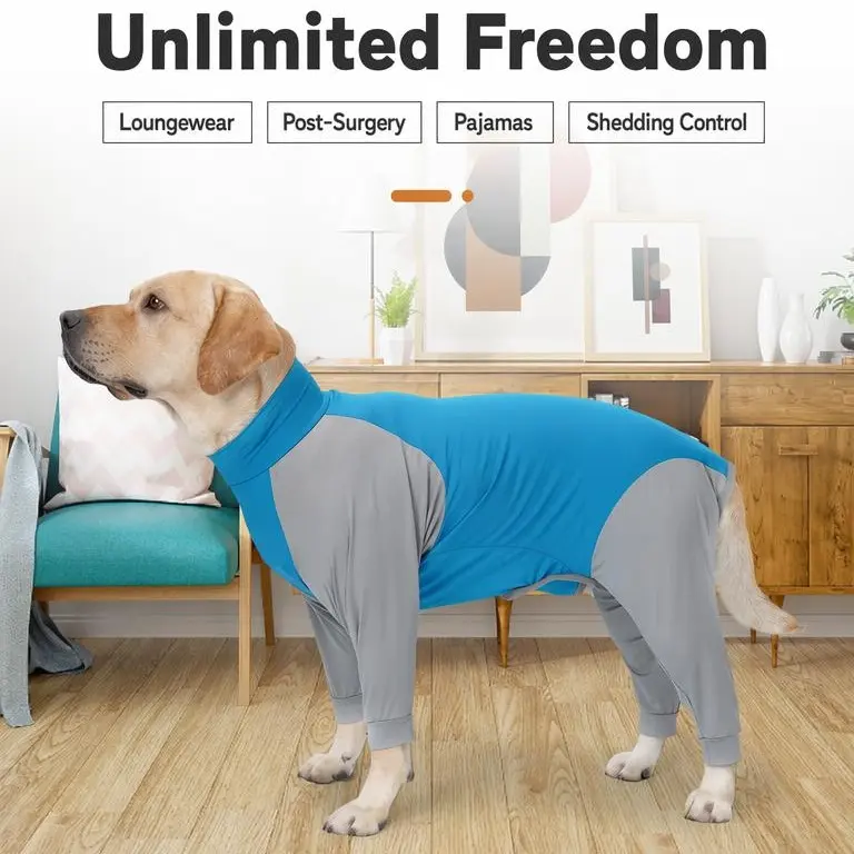 Color Block Milk Silk 4-Leg Dog Recovery Onesie, High Stretch Anti Shedding Dog Pajama, Post Surgery Wound Protection Jumpsuit for Medium Large Dogs