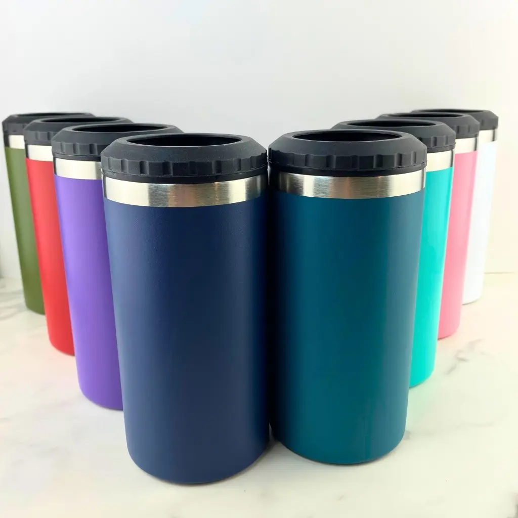 4 in one Stainless Steel 16 oz Can Cooler, Double Walled Insulated Can Holder, Fits Bottles & Skinny 12 oz Cans, Drinkware, Tumbler