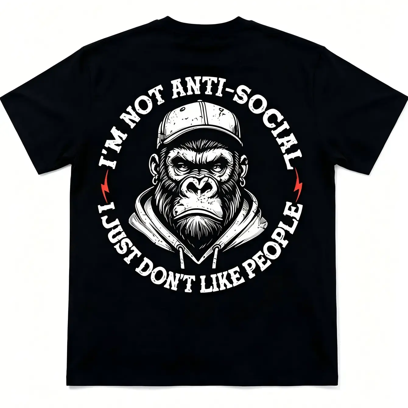 Men's Short-Sleeve T-Shirt - Funny "I'm Not Anti-Social I Just Don't Like People" Graphic Top, Casual Black Streetwear, Sarcastic Personalized Apparel