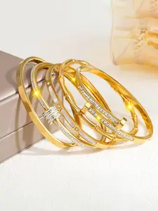 5-piece stainless steel bracelet set - gold stackable bracelet series with diamonds, carnival themed gift, suitable for daily life and parties, durable matching set, suitable for birthdays and Christmas, Trendy Stack Bangle