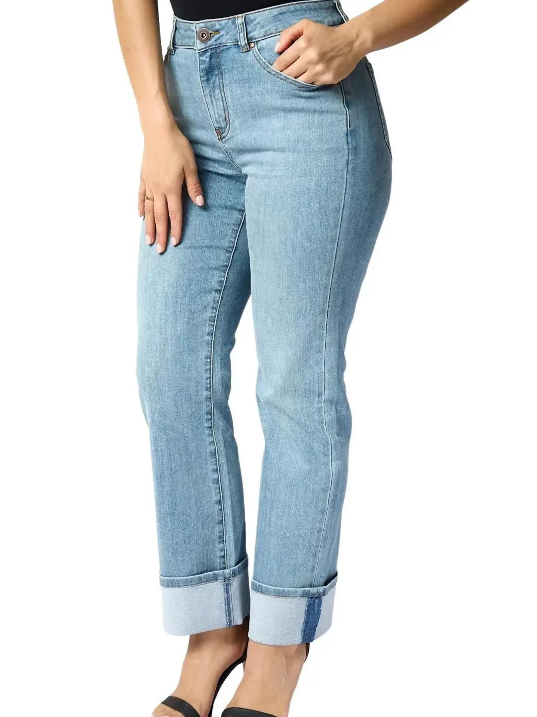 ZIDA Women's Mid Blue Cuffed Jean - Office Lady, Elegant, Minimalist