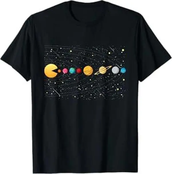 Men's Classic Short-Sleeve T-Shirt - Funny Solar System, Astronauts, Space Video Games Prints, Breathable Menswear Fabric Tops