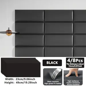 4/8 Pcs 3D Self-Adhesive Soft Wall Stickers, Leather Material, Noise Insulation, Easy Clean, DIY Installation, Removable Wallpaper