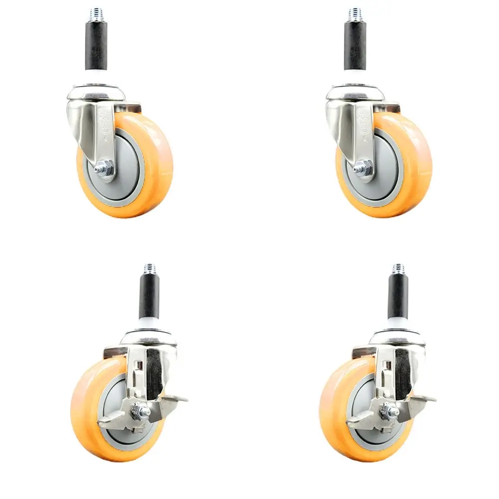 Service Caster SCC-SS316EX20S414-PPUBYEL-2-TLB-2-34 Polyurethane Swivel Stem Caster with 4 in. Yellow Caster Wheels, 0.75 in. Expanding Stems - 316 Stainless Steel Casters - Set of 4
